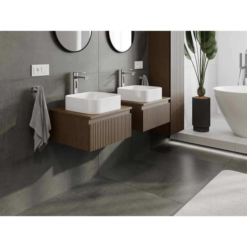 Mexen Rivel armoire de salle de bain sous lavabo 50 cm, 1 tiroir, rainuré, noyer - 91A20-05023-1-BF86