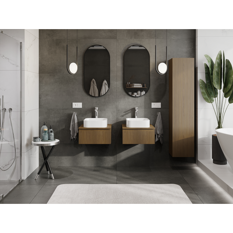 Mexen Rivel armoire de salle de bain sous lavabo 50 cm, 1 tiroir, rainuré, noyer - 91A20-05023-1-BF86