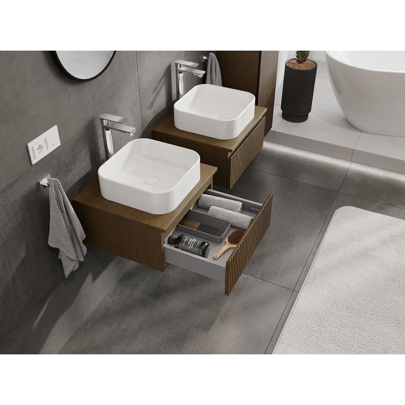 Mexen Rivel armoire de salle de bain sous lavabo 50 cm, 1 tiroir, rainuré, noyer - 91A20-05023-1-BF86