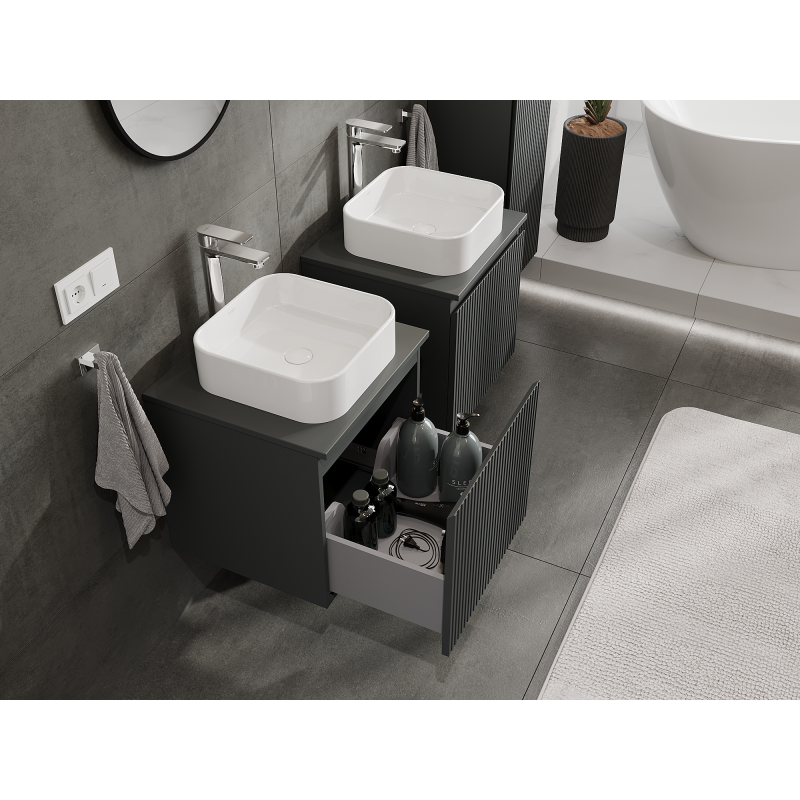 Mexen Rivel meuble salle de bain sous-lavabo 50 cm, 1 tiroir, rainuré, graphite mat - 91A20-05047-1-BF66