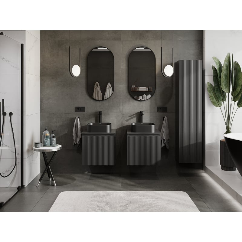 Mexen Rivel meuble de salle de bain sous-vasque 50 cm, 1 tiroir, strié, noir mat - 91A20-05047-1-BF71