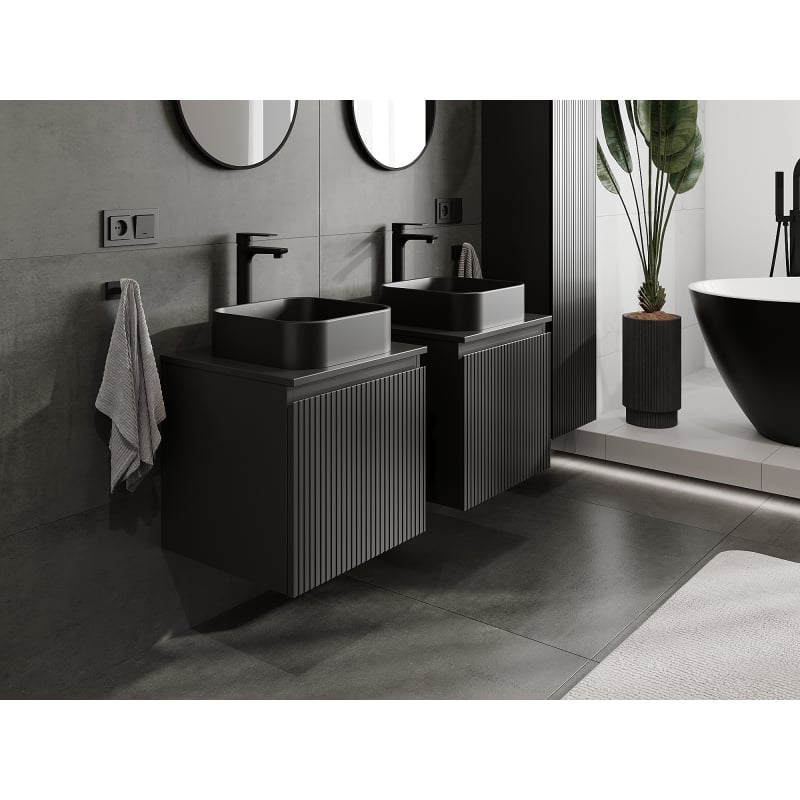 Mexen Rivel meuble de salle de bain sous-vasque 50 cm, 1 tiroir, strié, noir mat - 91A20-05047-1-BF71
