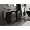 Mexen Rivel meuble de salle de bain sous-vasque 50 cm, 1 tiroir, strié, noir mat - 91A20-05047-1-BF71