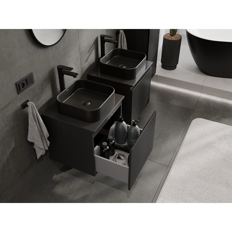 Mexen Rivel meuble de salle de bain sous-vasque 50 cm, 1 tiroir, strié, noir mat - 91A20-05047-1-BF71