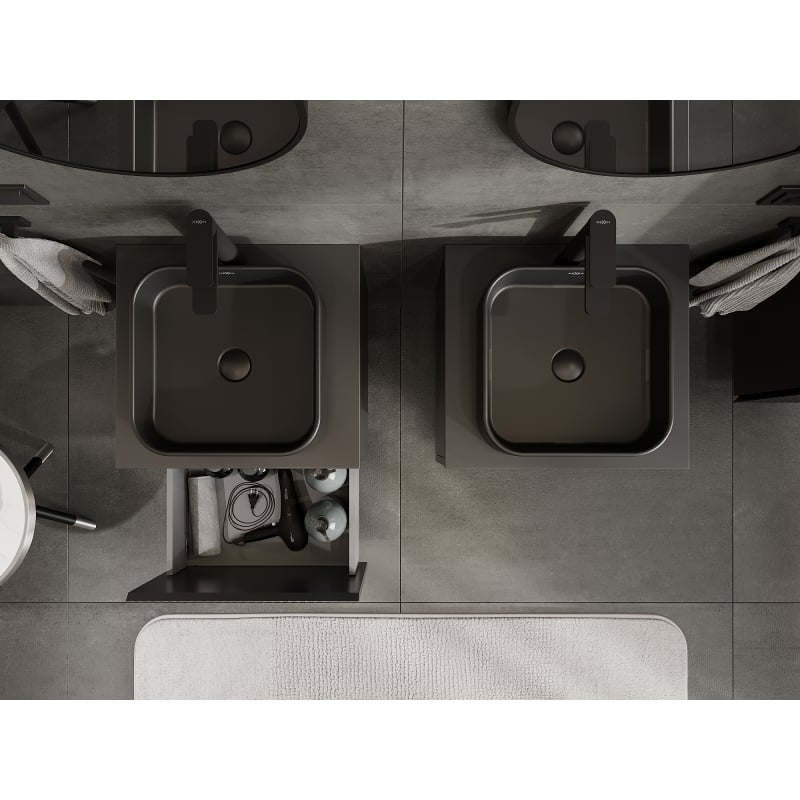 Mexen Rivel meuble de salle de bain sous-vasque 50 cm, 1 tiroir, strié, noir mat - 91A20-05047-1-BF71