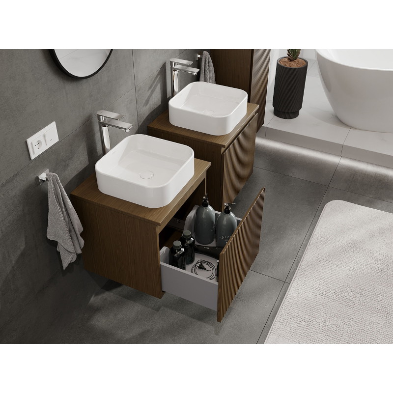 Mexen Rivel meuble-lavabo 50 cm, 1 tiroir, rainuré, noyer - 91A20-05047-1-BF86