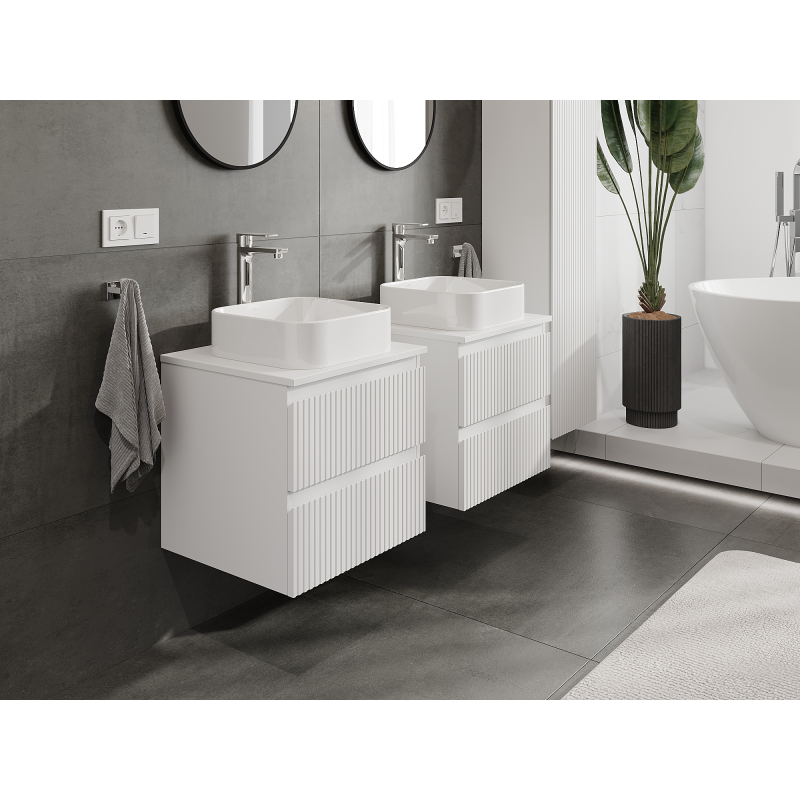 Mexen Rivel meuble de salle de bain sous-vasque 50 cm, 2 tiroirs, rainuré, blanc mat - 91A20-05047-2-BFF01