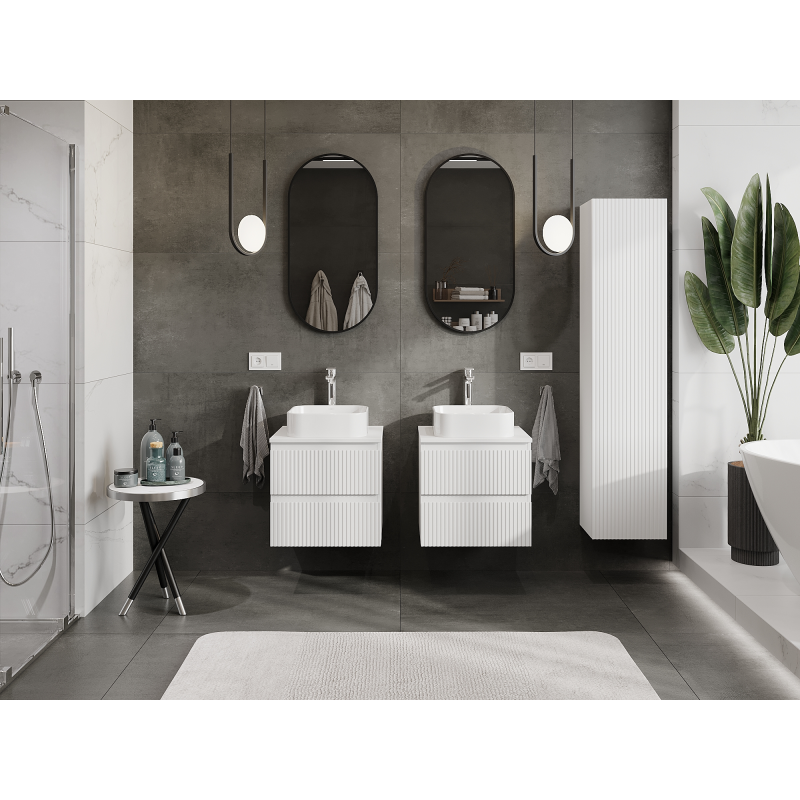 Mexen Rivel meuble de salle de bain sous-vasque 50 cm, 2 tiroirs, rainuré, blanc mat - 91A20-05047-2-BFF01