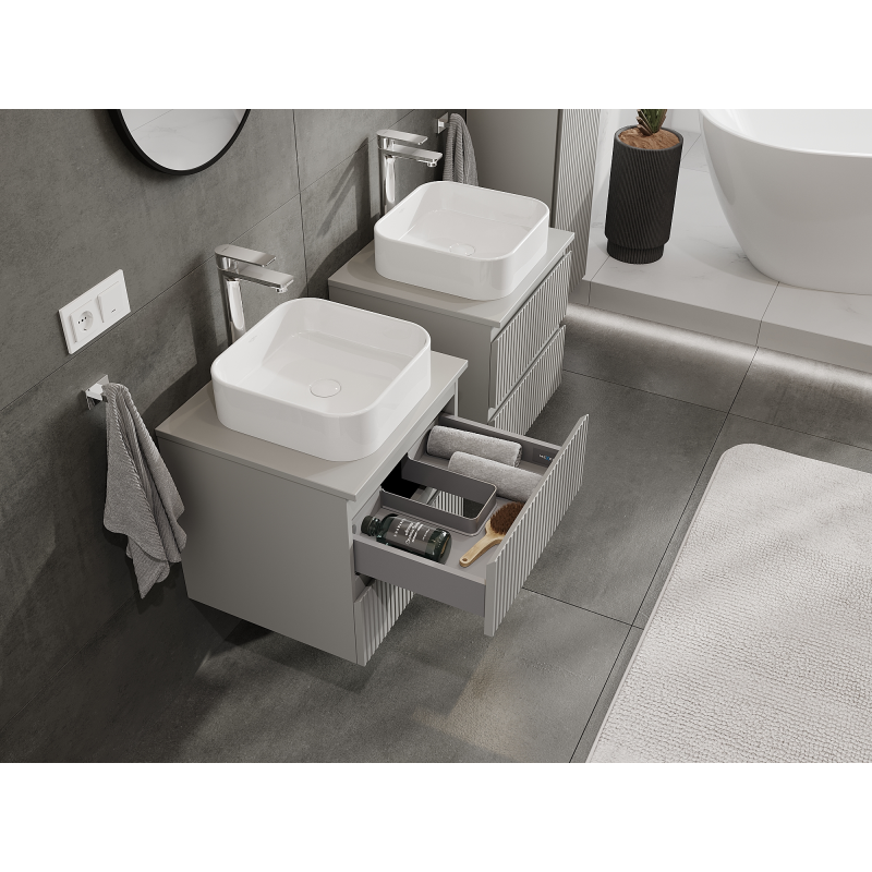 Mexen Rivel meuble de salle de bains sous-vasque 50 cm, 2 tiroirs, rainuré, gris mat - 91A20-05047-2-BFF62