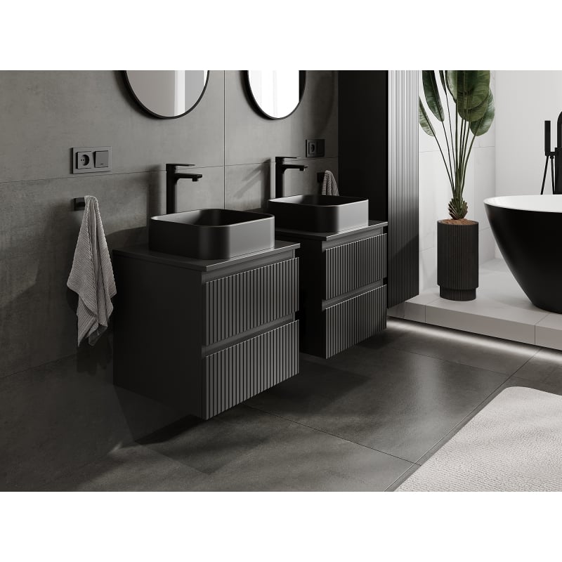 Mexen Rivel armoire de salle de bain sous lavabo 50 cm, 2 tiroirs, rainurée, noir mat - 91A20-05047-2-BFF71