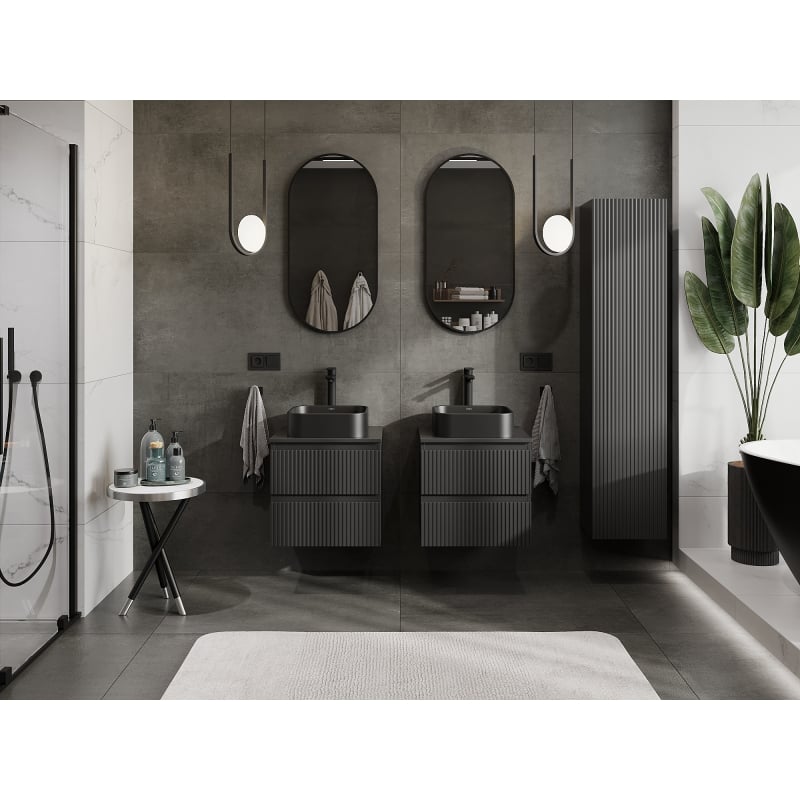 Mexen Rivel armoire de salle de bain sous lavabo 50 cm, 2 tiroirs, rainurée, noir mat - 91A20-05047-2-BFF71