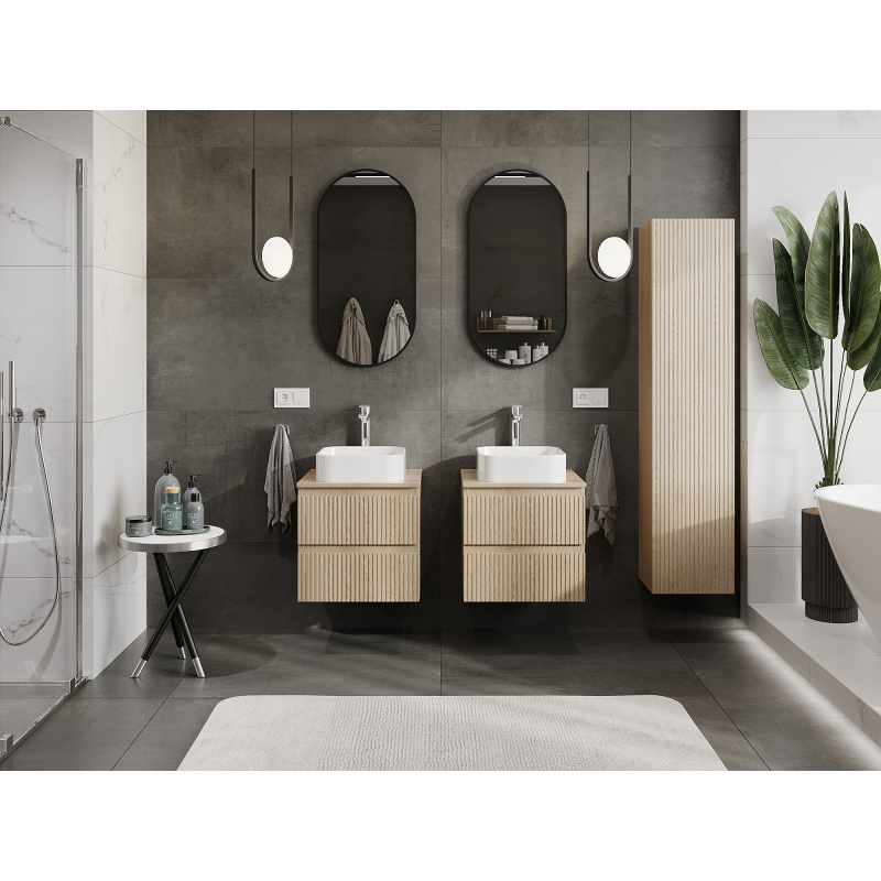 Mexen Rivel meuble de salle de bain sous lavabo 50 cm, 2 tiroirs, rainuré, chêne - 91A20-05047-2-BFF81