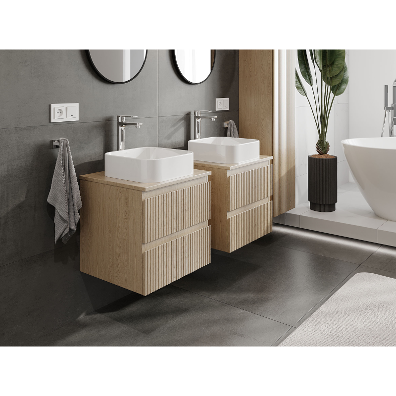 Mexen Rivel meuble de salle de bain sous lavabo 50 cm, 2 tiroirs, rainuré, chêne - 91A20-05047-2-BFF81