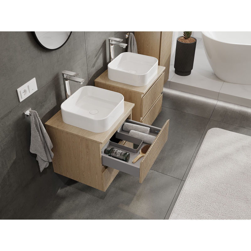 Mexen Rivel meuble de salle de bain sous lavabo 50 cm, 2 tiroirs, rainuré, chêne - 91A20-05047-2-BFF81