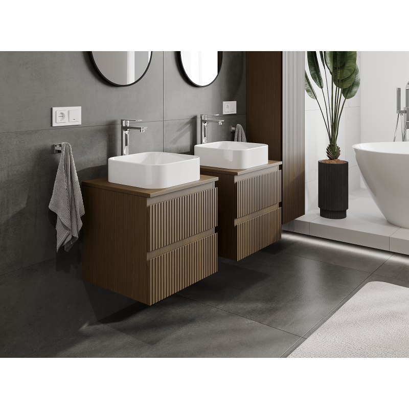 Mexen Rivel meuble de salle de bain sous lavabo 50 cm, 2 tiroirs, rainuré, noyer - 91A20-05047-2-BFF86