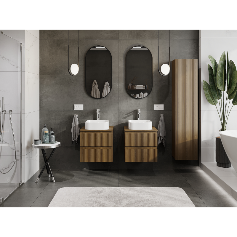 Mexen Rivel meuble de salle de bain sous lavabo 50 cm, 2 tiroirs, rainuré, noyer - 91A20-05047-2-BFF86