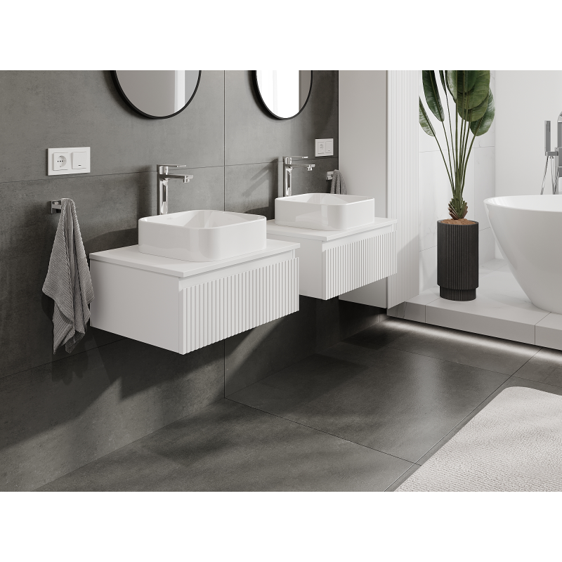 Mexen Rivel meuble de salle de bains sous-vasque 60 cm, 1 tiroir, rainuré, blanc mat - 91A20-06023-1-BF01