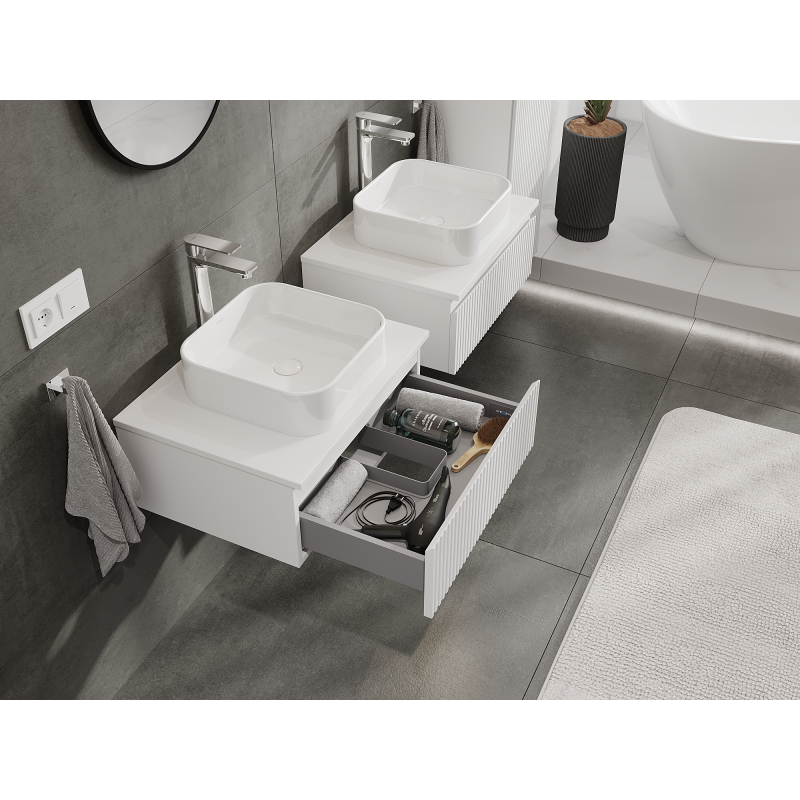 Mexen Rivel meuble de salle de bains sous-vasque 60 cm, 1 tiroir, rainuré, blanc mat - 91A20-06023-1-BF01