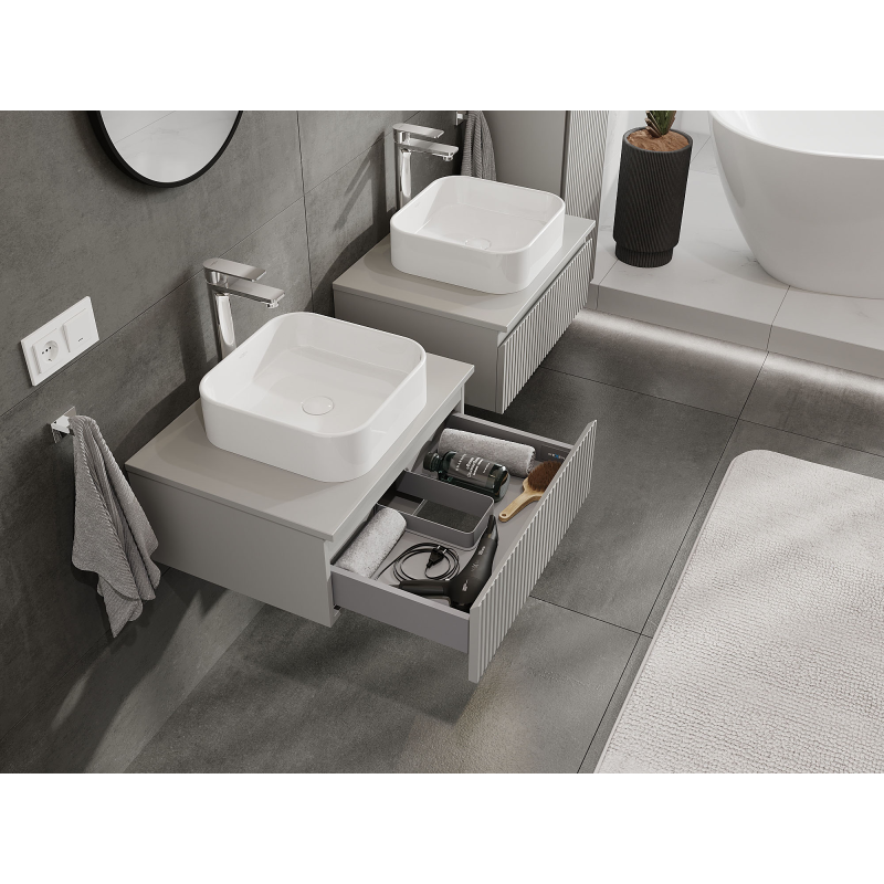 Mexen Rivel meuble de salle de bain sous lavabo 60 cm, 1 tiroir, rainuré, gris mat - 91A20-06023-1-BF62
