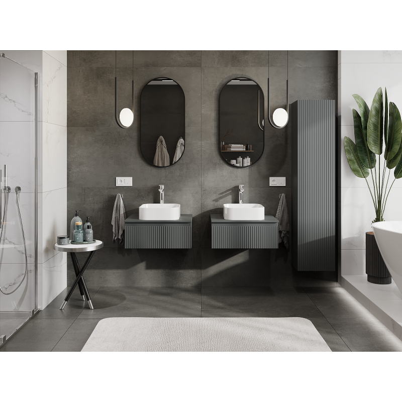 Mexen Rivel armoire de salle de bains sous lavabo 60 cm, 1 tiroir, rainurée, graphite mat - 91A20-06023-1-BF66