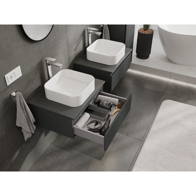 Mexen Rivel armoire de salle de bains sous lavabo 60 cm, 1 tiroir, rainurée, graphite mat - 91A20-06023-1-BF66