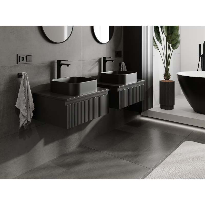 Mexen Rivel armoire de salle de bain sous lavabo 60 cm, 1 tiroir, rainurée, noir mat - 91A20-06023-1-BF71