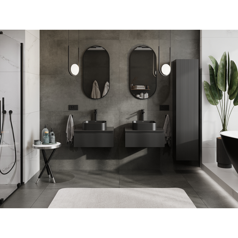 Mexen Rivel armoire de salle de bain sous lavabo 60 cm, 1 tiroir, rainurée, noir mat - 91A20-06023-1-BF71