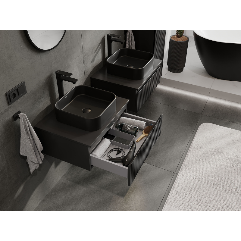 Mexen Rivel armoire de salle de bain sous lavabo 60 cm, 1 tiroir, rainurée, noir mat - 91A20-06023-1-BF71