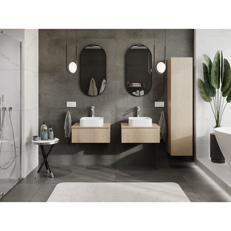 Mexen Rivel armoire de salle de bain sous lavabo 60 cm, 1 tiroir, rainuré, chêne - 91A20-06023-1-BF81
