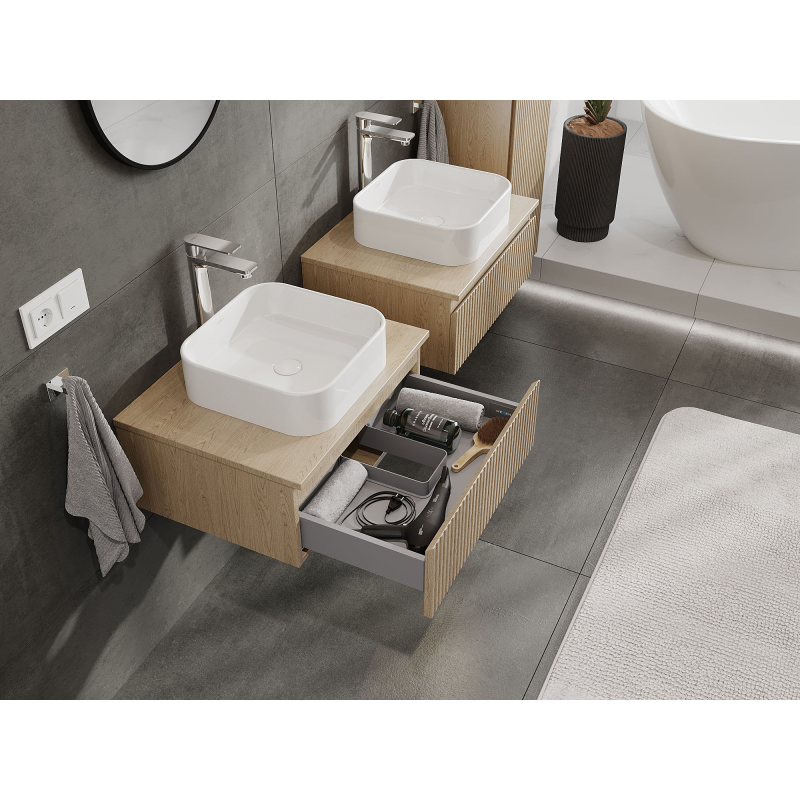 Mexen Rivel armoire de salle de bain sous lavabo 60 cm, 1 tiroir, rainuré, chêne - 91A20-06023-1-BF81