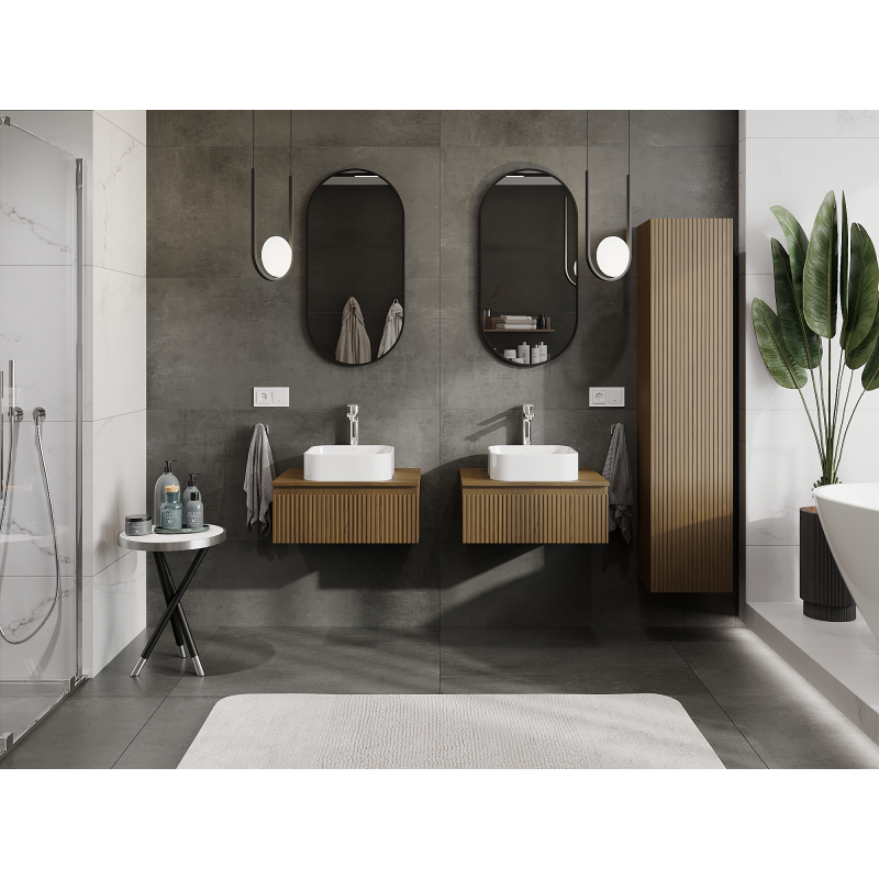 Mexen Rivel meuble de salle de bain sous-lavabo 60 cm, 1 tiroir, rainuré, noyer - 91A20-06023-1-BF86