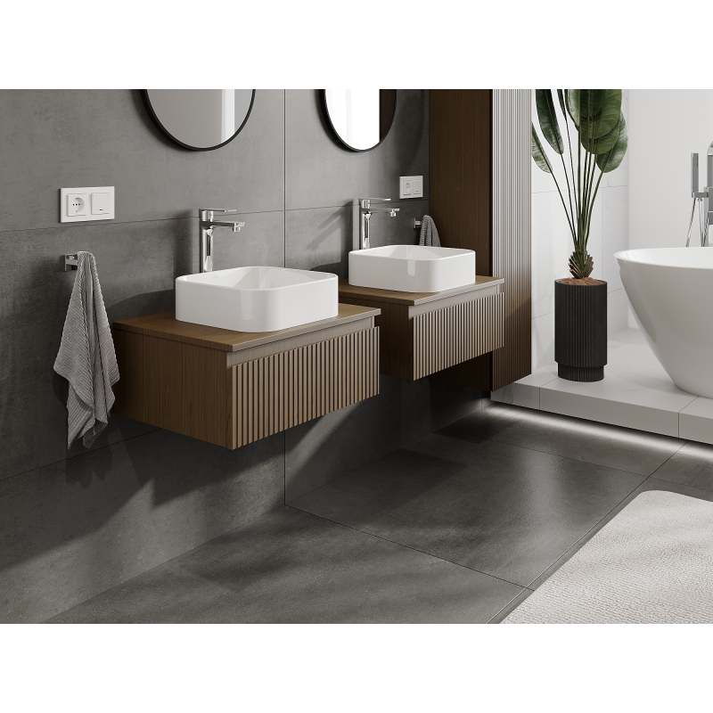 Mexen Rivel meuble de salle de bain sous-lavabo 60 cm, 1 tiroir, rainuré, noyer - 91A20-06023-1-BF86