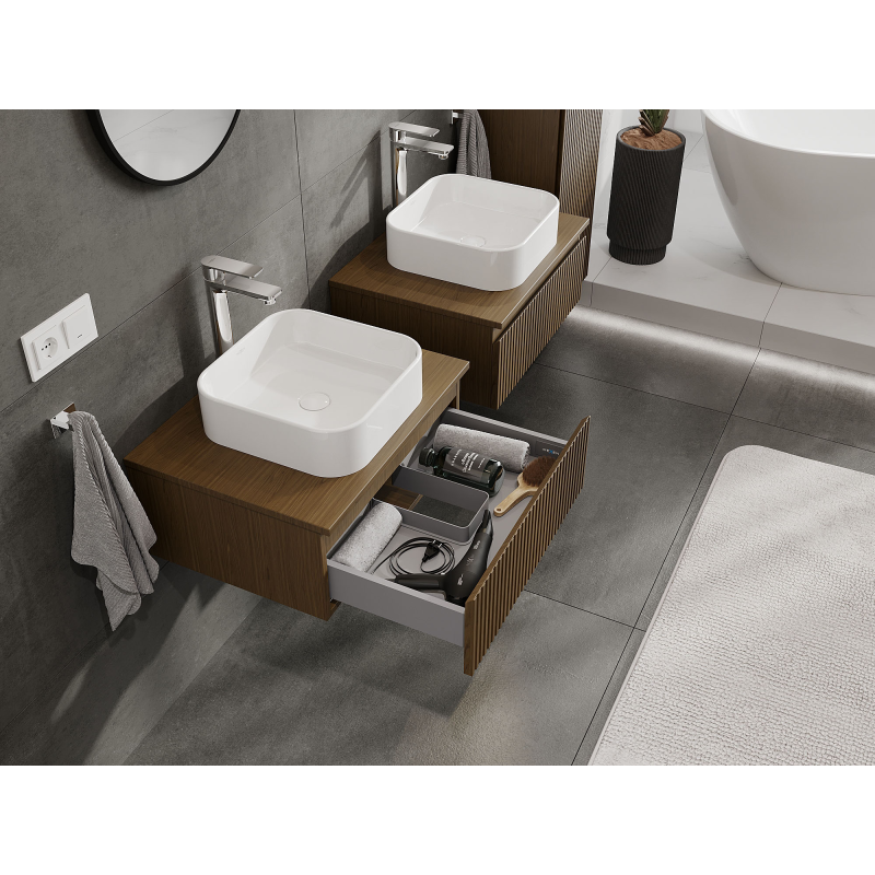 Mexen Rivel meuble de salle de bain sous-lavabo 60 cm, 1 tiroir, rainuré, noyer - 91A20-06023-1-BF86