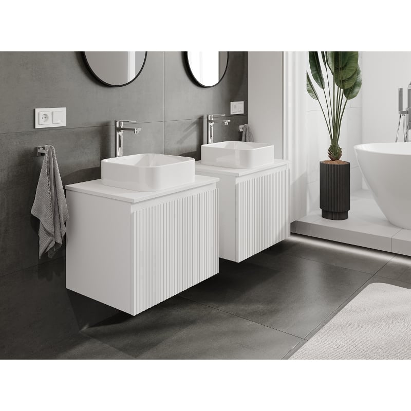 Mexen Rivel meuble de salle de bains sous lavabo 60 cm, 1 tiroir, rainuré, blanc mat - 91A20-06047-1-BF01