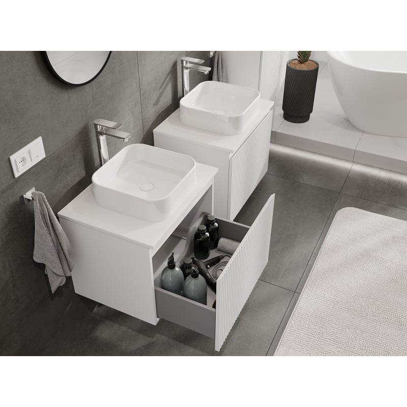 Mexen Rivel meuble de salle de bains sous lavabo 60 cm, 1 tiroir, rainuré, blanc mat - 91A20-06047-1-BF01