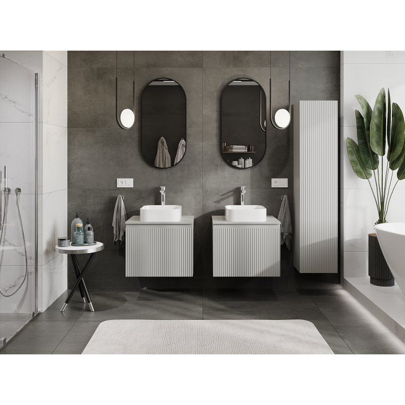 Mexen Rivel armoire de salle de bain sous-lavabo 60 cm, 1 tiroir, rainurée, gris mat - 91A20-06047-1-BF62