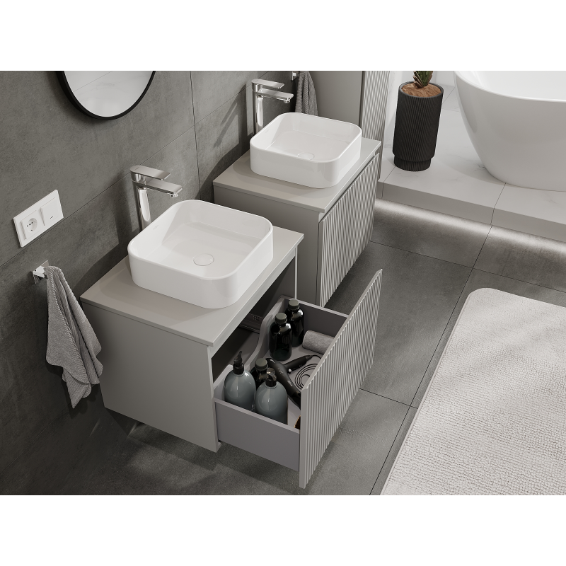 Mexen Rivel armoire de salle de bain sous-lavabo 60 cm, 1 tiroir, rainurée, gris mat - 91A20-06047-1-BF62