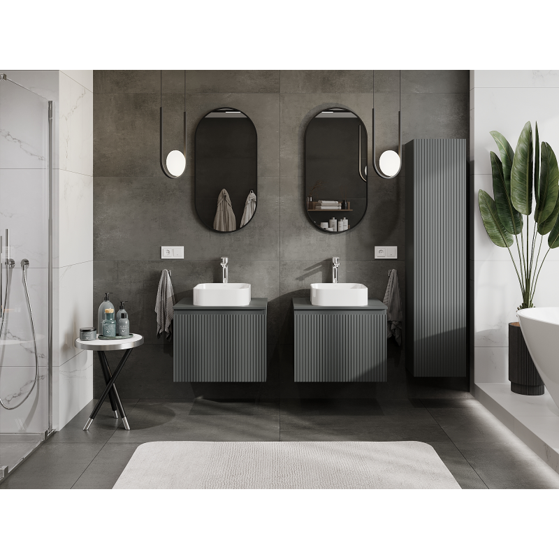Mexen Rivel armoire de salle de bain sous lavabo 60 cm, 1 tiroir, rainurée, graphite mat - 91A20-06047-1-BF66