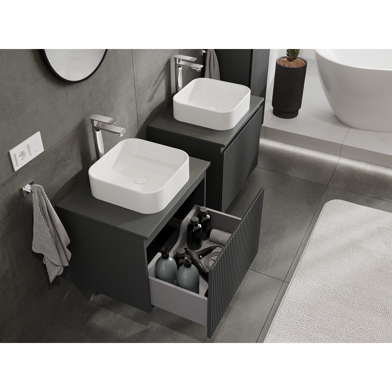Mexen Rivel armoire de salle de bain sous lavabo 60 cm, 1 tiroir, rainurée, graphite mat - 91A20-06047-1-BF66