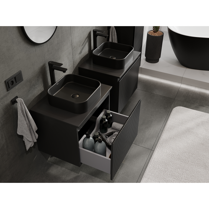 Mexen Rivel meuble lavabo 60 cm, 1 tiroir, rainuré, noir mat - 91A20-06047-1-BF71