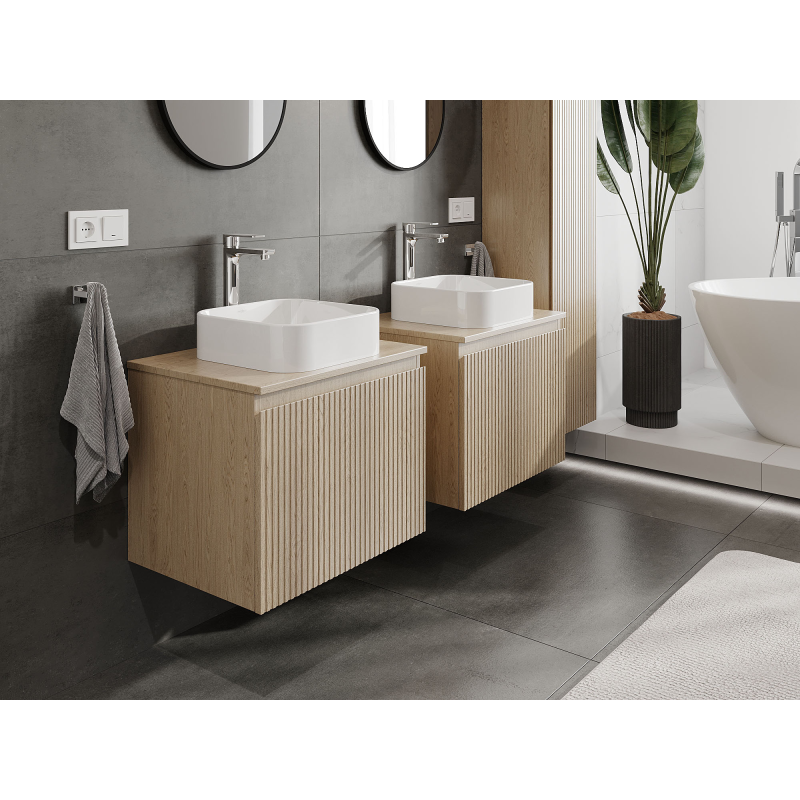 Mexen Rivel meuble de salle de bain sous lavabo 60 cm, 1 tiroir, rainuré, chêne - 91A20-06047-1-BF81