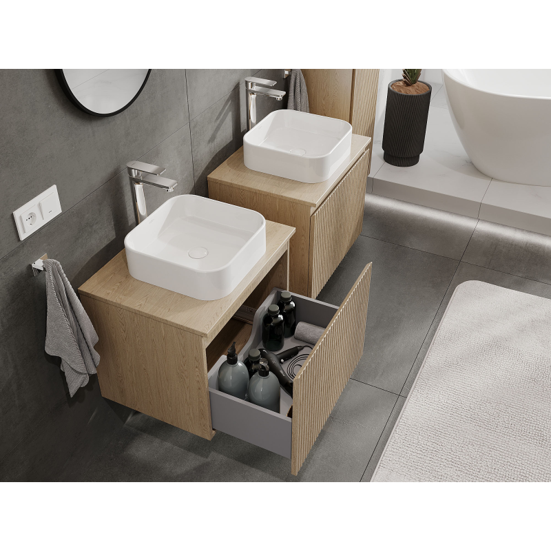 Mexen Rivel meuble de salle de bain sous lavabo 60 cm, 1 tiroir, rainuré, chêne - 91A20-06047-1-BF81