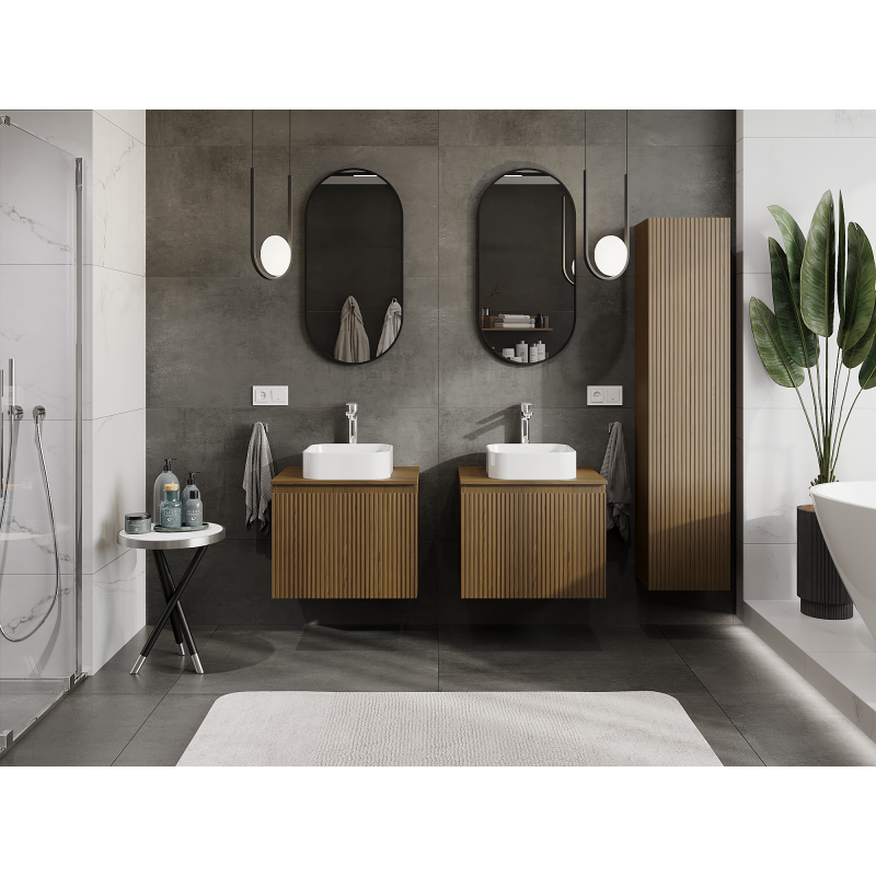 Mexen Rivel meuble de salle de bains sous lavabo 60 cm, 1 tiroir, rainuré, noyer - 91A20-06047-1-BF86