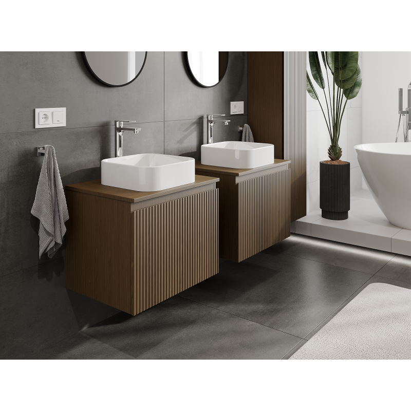 Mexen Rivel meuble de salle de bains sous lavabo 60 cm, 1 tiroir, rainuré, noyer - 91A20-06047-1-BF86