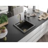 Mexen Vito évier en granit 1 cuve avec mitigeur de cuisine Telma, noir/métallisé argent - 6503-73-670200-50