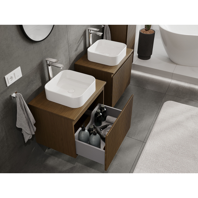 Mexen Rivel meuble de salle de bains sous lavabo 60 cm, 1 tiroir, rainuré, noyer - 91A20-06047-1-BF86