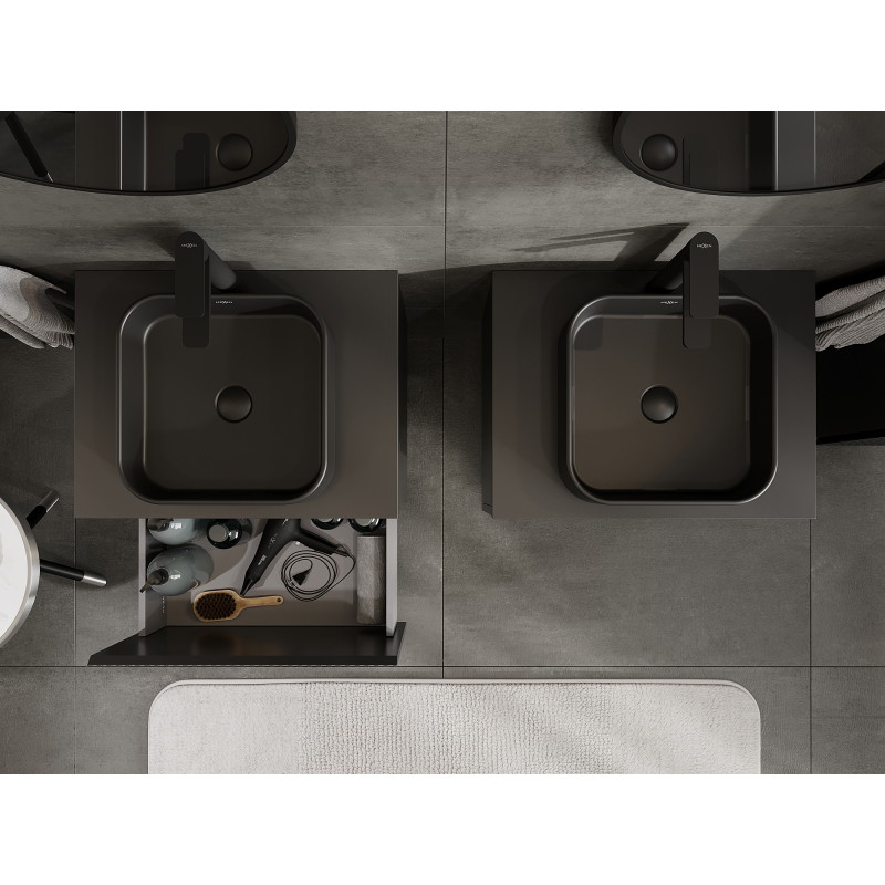 Mexen Rivel meuble lavabo 60 cm, 1 tiroir, rainuré, noir mat - 91A20-06047-1-BF71