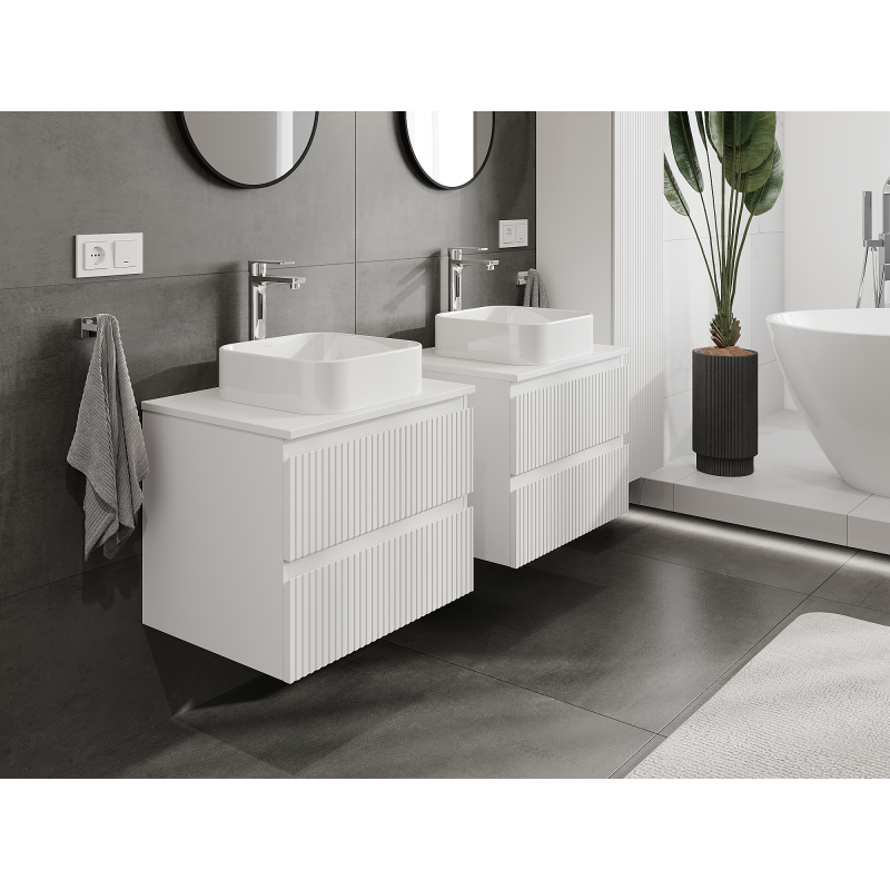 Mexen Rivel meuble de salle de bains sous lavabo 60 cm, 2 tiroirs, rainuré, blanc mat - 91A20-06047-2-BFF01