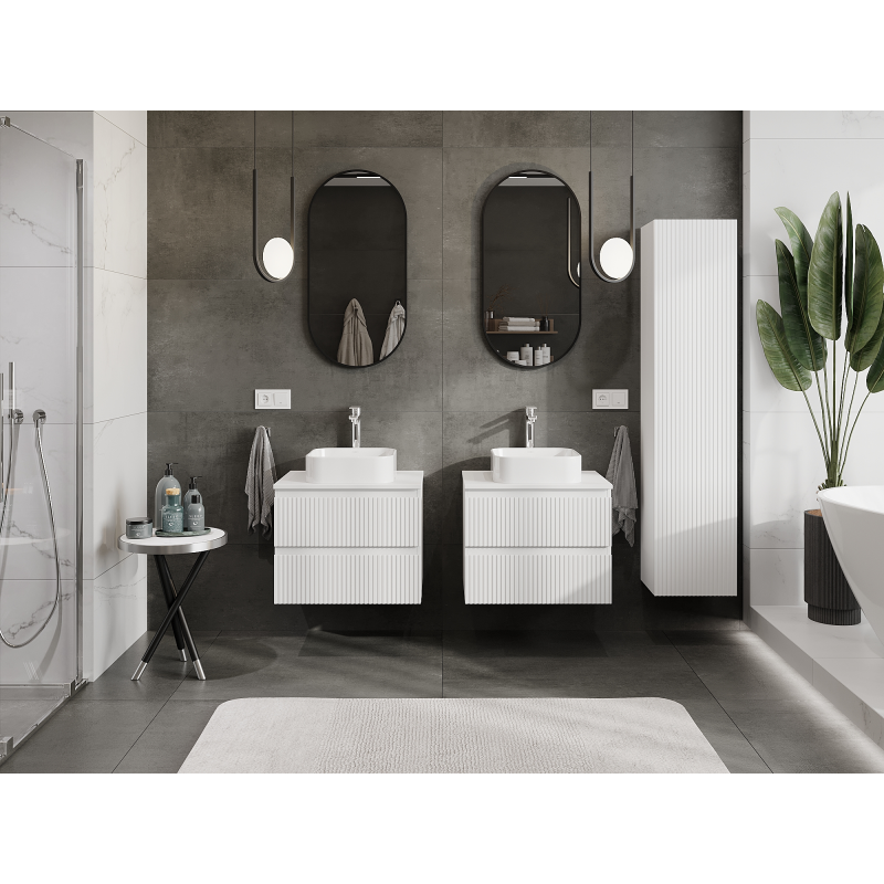 Mexen Rivel meuble de salle de bains sous lavabo 60 cm, 2 tiroirs, rainuré, blanc mat - 91A20-06047-2-BFF01