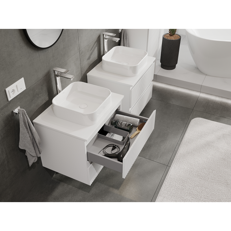 Mexen Rivel meuble de salle de bains sous lavabo 60 cm, 2 tiroirs, rainuré, blanc mat - 91A20-06047-2-BFF01